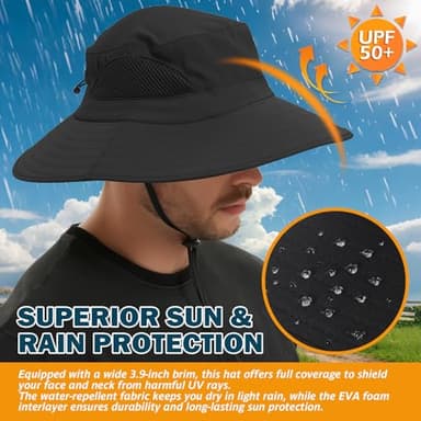 EINSKEY Unisex Sun Hat, Waterproof Wide Brim Bucket Hat Packable Boonie Hat for Fishing Hiking Gardening Safari Beach - Image 5