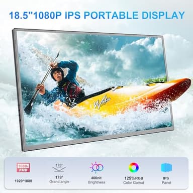 18.5 Inch Large Portable Monitor for Laptop, 1080P FHD 120Hz 125% sRGB USB-C HDMI Travel Monitor for Laptop Mac PC Xbox PS4/5 Switch, Portable Screen with Smart Cover, VESA Compatible - Image 4