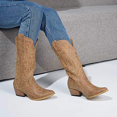 HISEA Rollda Cowboy Boots for Women, Cowgirl Boots, Comfortable Western Boots with Pointed Toe Stitched Embroidery for Country Concert Dancing Wedding Traveling Daily Outfits - Image 6