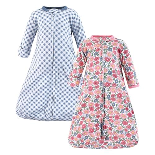 Hudson Baby Unisex Baby Cotton Long-Sleeve Wearable Sleeping Bag, Sack, Blanket, Pink Blue Pretty Floral, 12-18 Months - Image 1