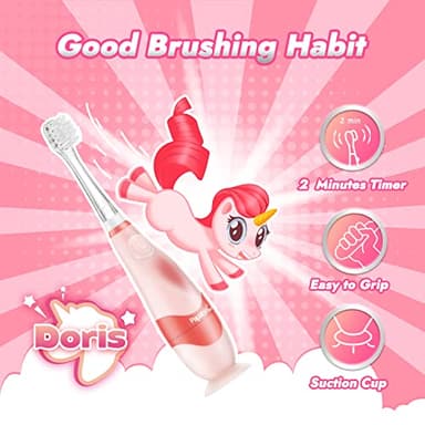 Papablic Toddler Sonic Electric Toothbrush Kids for Ages 1-3 Years, Baby Electric Toothbrush with Cute Unicorn Cover and Smart LED Timer, 4 Brush Heads (Doris) - Image 5