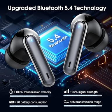 Wireless Earbuds, 2025 Bluetooth 5.4 Headphones in Ear with Stereo Deep Bass, 40H Bluetooth Ear Buds with 4 ENC Noise Cancelling Mics, IP7 Waterproof Earphones Hands-Free Calls Dual LED Display USB-C - Image 2
