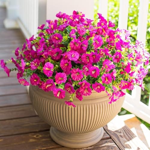 HyeFlora Artificial Flowers for Outdoors Fake Plants, 12 Bundles Faux Fuchsia Morning Glory UV Resistant Look Real Silk Flowers for Outside Planter Front Door Porch Patio Yard Fall Autumn Decoration - Image 1
