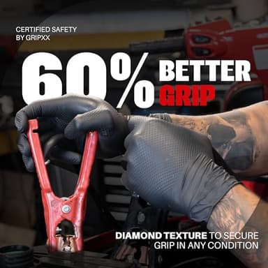 GRIPXX Herkules Grip Heavy Duty 8Mil Black Nitrile Gloves,3D Raised Diamond Texture-Latex & Powder-Free Industrial, Mechanic (200, Large) - Image 4