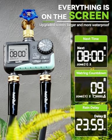 RAINPOINT Water Timer for Garden Hose - Sprinkler Timer with Brass Swivel - Rain Delay/Manual Watering/Automatic Irrigation Programmable Faucet for Yard, 2 Outlet - Image 8