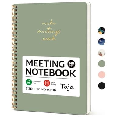 Taja Meeting Notebook for Work Organization - Work notebook with action items, Meeting Minutes Planner Notebook, Perfect Office Supplies for Men & Women - Green - Image 1