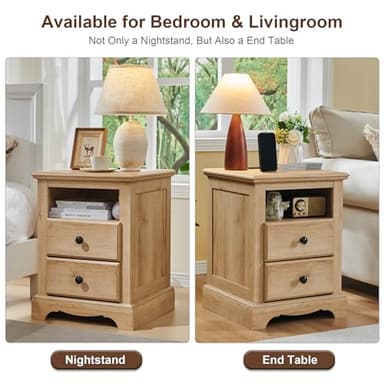 T4TREAM Nightstand with Charging Station, 18 Inch Vintage End Table with 2 Drawers, Wood Rustic Sofa Side Table with Open Storage Shelf for Bedroom, Living Room, Natural Oak - Image 5