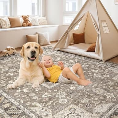 Vintage Living Room Area Rug 12x15 - Large Soft Washable Oriental Traditional Distressed Farmhouse Rugs for Bedroom - Indoor Floor Accent Carpet for Home Office House Decor - Brown - Image 4