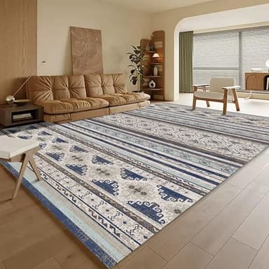 RUGSURE Washable Area Rugs 6' x 9' - 1/6 Thick - Moroccan-Inspired -Stain & Water Resistant Non-Slip - Resistant Rug for Living Room, Bedroom, Nursery, Pet & Child Friendly (Blue and Brown) - Image 1