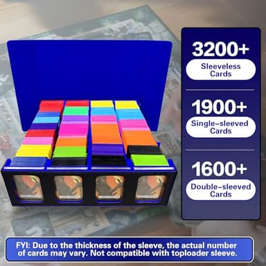 PROMAXIBINDER Trading Card Storage Box Fits 3200+ MTG/TCG/YuGiOh Cards, Commander Deck Case, 4 Display Windows 10 Dividers 4 Movable Partitions, PU Leather, Magnetic Closure, Magic, Sport Cards (Blue) - Image 2