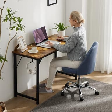 OLIXIS Computer Office Desk, 48 Inch Writing Work Study PC Wood Modern Desk with Storage Bag & Headphone Hook Simple Bedroom for 2 Person Kids Student Table, Rustic Brown - Image 2