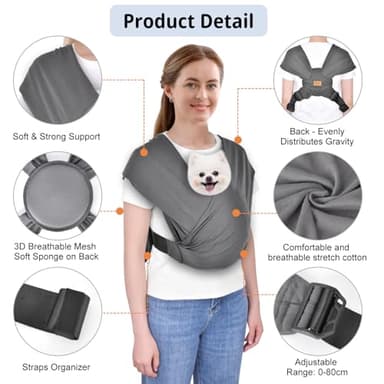 CUBY Swaddle Dog Sling Carrier for Small Dogs, Front Pet Sling Carrier Chest,Hands Free Adjustable Cat Sling Carrier Soft Cotton Reducing Pain Puppy Sling Carrier for Small Pet Up to 10lb (Dark Gray) - Image 5