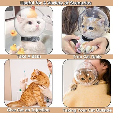 Cat Transparent Muzzle with Breathable Hood, Adjustable Kitten Astronaut Helmet Prevent from pet Biting Chewing Grooming Hoqqf, Ball Mask for Aggressive Cat(M) - Image 3
