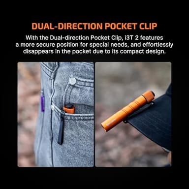 OLIGHT I3T 2 EOS Pocket EDC Flashlight, 200 Lumens Compact Bright Handheld Flash Lights, Dual-Output Tail Switch with AAA Battery and Two-Way Pocket Clip for Camping and Hiking (Orange) - Image 7