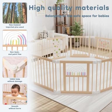 Foldable Wooden Baby Playpen Activity Center,Adjustable Size & Shape Portable Play Yard, Baby Fence Play Area with Gate for Indoor Use for Babies and Toddlers(82x55x24inches) - Image 5