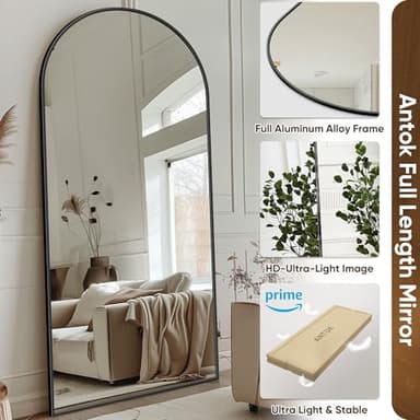 Antok Full Length Mirror, 76"x34" Floor Mirror with Stand, Hanging Mounted Mirrors for Bedroom, Living Room, Cloakroom, Dining Room, Black, Arched - Image 4