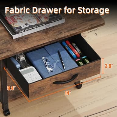 YAOHUOO Large Printer Stand with Storage Drawer, 2-Tier Under Desk Table for Home Office, Fits Fax Machine/3D Printer/Scanner (Brown) - Image 6