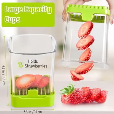 Fruit Slicer Cup - Strawberry, Banana, Grape Cutter, Egg Slicer for Hard Boiled Eggs - Detachable Fruit Slicer with Push Plate - Rapid & Safe Slicing Kitchen Gadgets for Easy Food Prep (Food green) - Image 2