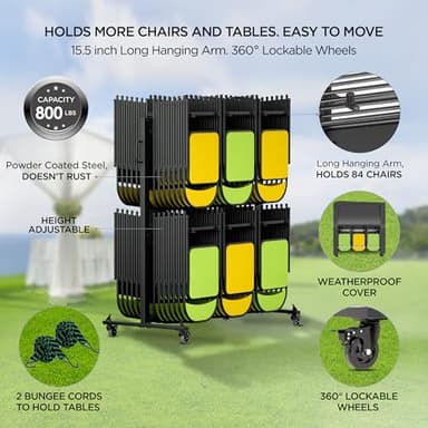 Folding Chair Rack Folding Chair Cart Folding Chair Storage Dolly with Wheels and Holder for 84 Chairs or 12 Tables of 800 LBS Capacity Includes Weatherproof Cover - Image 4