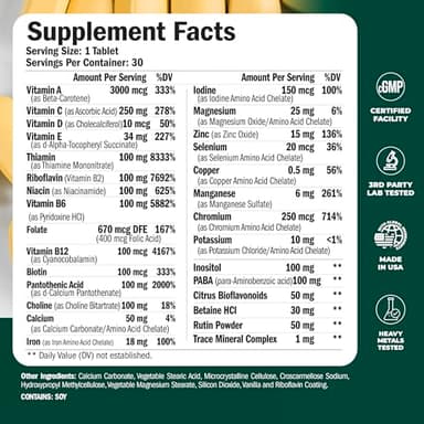 Multivitamin for Men - Daily Mens Multivitamins & Multiminerals with Vitamin D, Vitamin C, B12, Zinc & Iron. Essential Vitamins for Men for Energy, Focus, Stamina, Performance, Mens Health. 30 Tablets - Image 3