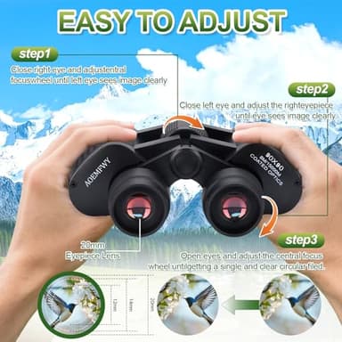 Adults Binoculars for Hunting Waterproof HD Binocular Professional with Low Light Night Vision High Powered Mini Binoculares for Bird Watching Hunting Concert Theater Camping (90 * 90) - Image 4