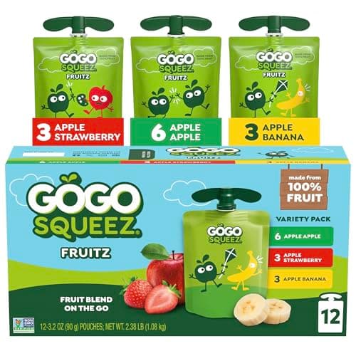 GoGo squeeZ Applesauce and Fruit Puree, Apple, Strawberry, & Banana, 3.2 oz (Pack of 12), Unsweetened Fruit Snacks for Kids, Gluten Free, Nut Free and BPA Free Pouches (Packaging May Vary) - Image 1