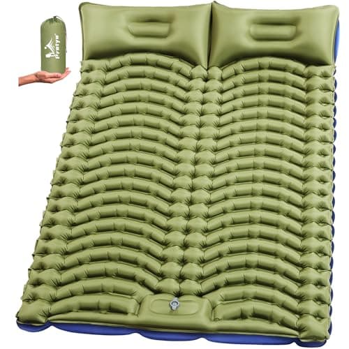 Pretyw Double Sleeping Pad for Camping - Ultralight Camping Mattress with Pillow, Built-in Foot Pump, Compact Inflatable 2-Person Portable Mat for Backpacking, Hiking, Car Traveling, Beach, Tent - Image 1