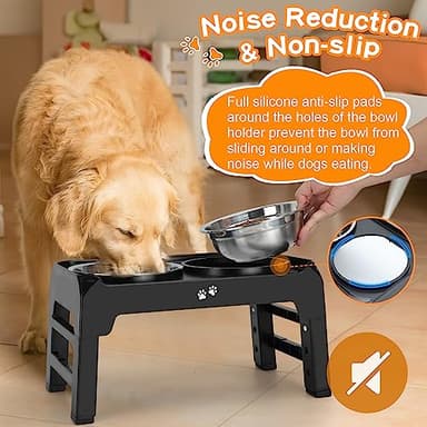 COMESOON Elevated Dog Bowls, 4 Height Adjustable Raised Bowl Stand with 2 Thick 50oz Stainless Steel Food Bowls Non-Slip Feeder Adjusts to 3.7'', 9.2'', 10.75'', 12.36'' Black, (DB-W01) - Image 5