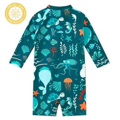 Baby Boy Swimsuit UPF 50+ Sun Protection, Baby Boys Rash Guard, Baby Beach Essentials, Toddler Bathing Suit Boy (Dark Green, 3-6 Months) - Image 2