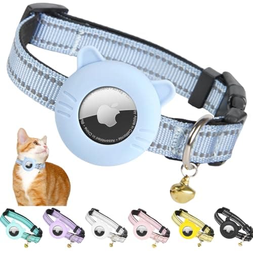 BXPAW Airtag Cat Collar,Reflective Cat Tracker Collar with Air Tag Holder and Safety Elastic Band,Breakaway GPS Collars for Girl Boy Cats,Kittens and Puppies (Blue, Small) - Image 1