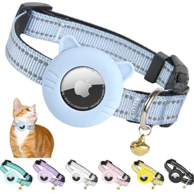 BXPAW Airtag Cat Collar,Reflective Cat Tracker Collar with Air Tag Holder and Safety Elastic Band,Breakaway GPS Collars for Girl Boy Cats,Kittens and Puppies (Blue, Small) - Image 1