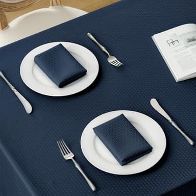Veblandy Rectangle Tablecloth Weaved Textured Water Resistant Spill Proof Table Cloth, Decorative Fabric Wrinkle Free Table Cover for Events and Dinner, 60 x 84 Inch, Navy Blue - Image 3