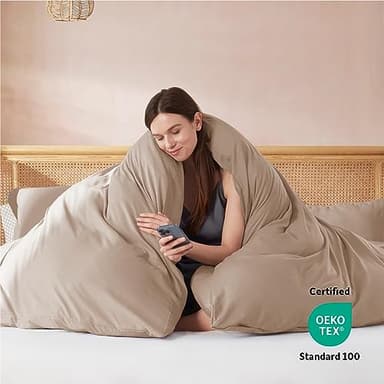 Nestl Khaki Duvet Cover Queen Size - Soft Double Brushed Queen Duvet Cover Set, 3 Piece, with Button Closure, 1 Duvet Cover 90x90 inches and 2 Pillow Shams - Image 3