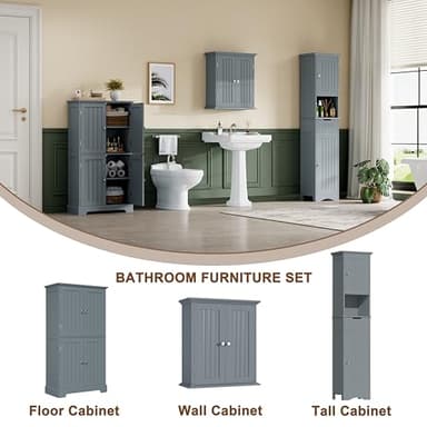 ChooChoo 67" Tall Bathroom Storage Cabinet Freestanding with Adjustable Shelves, Narrow Storage Linen Cabinet with 2 Doors and 1 Drawers for Bathroom, Living Room, Kitchen, Grey - Image 4
