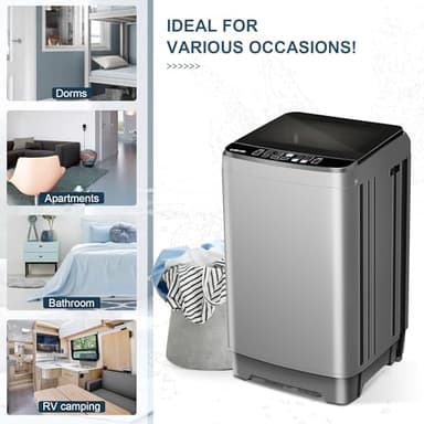 Portable Washing Machine, 25 LBS Full Automatic Washer with 10 Programs & 8 Water Levels, Top Load Clothes Washing Machines with LED Display for Home, Apartment, Grey - Image 8