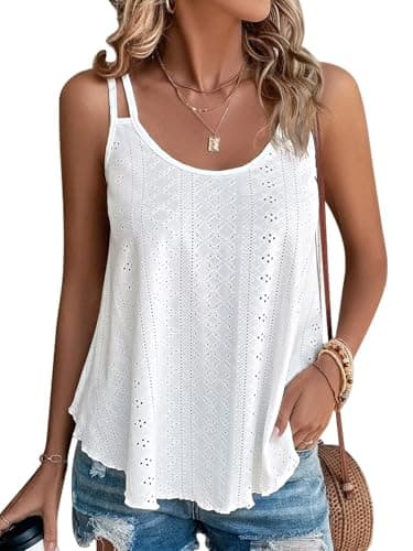 ATHMILE Cute Summer Tops White Tank Tops Eyelet Embroidery Sleeveless Spaghetti Strap Tops Scoop Neck Sexy Loose Fit Casual Summer Flowy Cami - Image 1