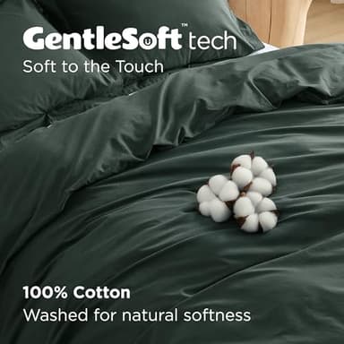 Bedsure 100% Washed Cotton Duvet Cover Queen Size - Forest Green Minimalist Cotton Duvet Cover Linen Like for All Seasons - GentleSoft™ Plain Simple Bedding (Forest Green, Queen, 90"x90") - Image 3