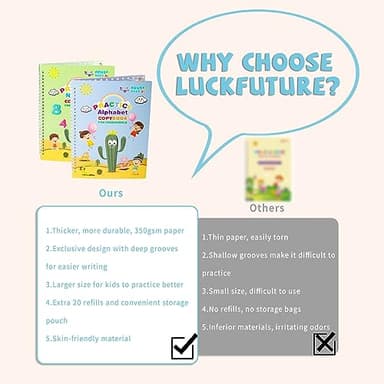 LUCKFUTURE Grooved Handwriting Book Practice, Magic Copybooks for Kids Reusable Handwriting Practice Set, Preschool Calligraphy Workbook with a Storage Bag for Easy Use - Image 8