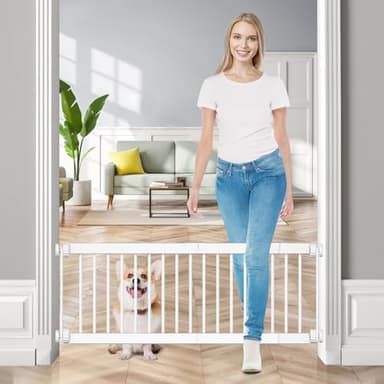 Fldofaves Dog Gate - 18"-45" Adjustable Extra Wide Metal Baby Gate to Step Over, 10" Tall Small Pet Gate with 3 Extension Kits, Pressure Mounted for Doorways & Stairs - Image 1
