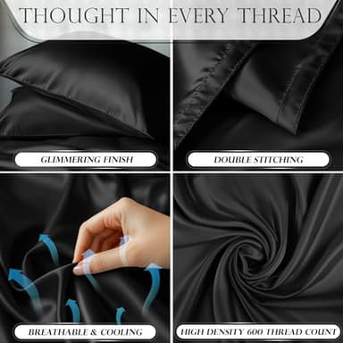 DECOLURE Satin Bed Sheets - 4 Piece Luxury Silky Queen Size Bedding Set - Softer Than Silk, Wrinkle-Free with 15” Deep Pocket Fitted Sheet, Perfect for Hair & Skin, Gifts for Women (Black) - Image 3