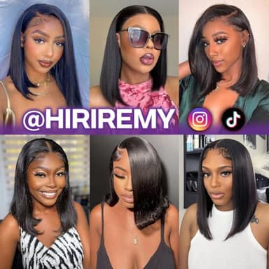 HIRIREMY Bob Wig Human Hair 13x4 HD Lace Frontal Short Straight Lace Front Bob Wigs for Black Women Human Hair Pre Plucked Glueless Side Part 180% Density Black Color 14 Inch - Image 6