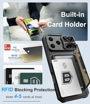 BXYJY for iPhone 17 Pro Max Case Wallet, Card Holder (4-5 Cards), Slide Camera Cover, Military Drop Protection, Rugged Heavy Duty Men Women Protective Phone Case for iPhone 17 Pro Max 6.9" 2025, Black - Image 3