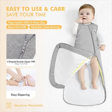 HAPIU Unisex Rayon Made from Bamboo Baby Sleep Sack TOG 1.0, 2-Way Zipper YKK, Wearable Blanket Toddler, 18-36 Months,Light Heather Grey&Moonlight Blue - Image 3