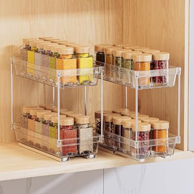 PanPanPal 2 Packs Pull Out Spice Rack Organizer for Cabinet, 2 Tier Vertical Spice Organization, 5.47" Wx11.14 Dx9.76 H, Cabinet Size Need:13'' High x 12'' Deep x 6'' Wide(Not for Cabinet with Lip) - Image 1