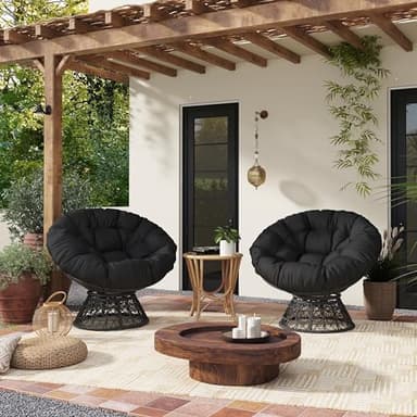 Yaheetech Indoor Papasan Chairs with Thick Tufted Cushions and Frame, Swivel Wicker Ergonomic Lounge Reading Chairs for Living Room/Bedroom, Black - Image 9