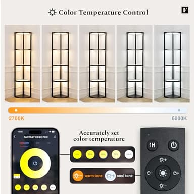 FENLO Corner Floor Lamp with Shelves, Dimmable LED Corner Shelf with Lights, Standing Lamp for Living Room, Shelf Lamp with Full Brightness Control, Color Changing Temps, and Reinforced Glass - Image 4