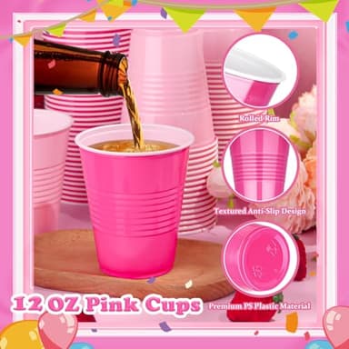 KesaPlan 100 PCS 12 OZ Plastic Cups, Party Cups Light Pink and Hot Pink Cups Disposable Drinking Cup Bulk For Bachelor Party Christmas Graduation Wedding Birthday Halloween Picnic Festive Celebrations - Image 4