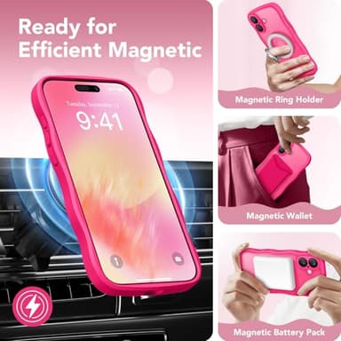 CAPRARO for iPhone 16 Case for Women Girls, Upgraded [Full Camera Protection] [Compatible with MagSafe] Cute Wave Translucent Matte Phone Case for iPhone 16, Hot Pink - Image 3