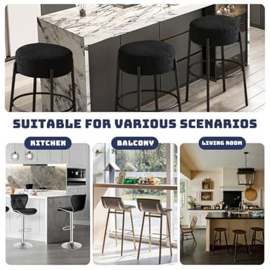 SoarFlash Modern Rotatable Bar Stools Set of 2, 30" Sherpa Swivel Counter Height Stools with Round Soft Padded Boucle Backless Seat, Black - Image 8