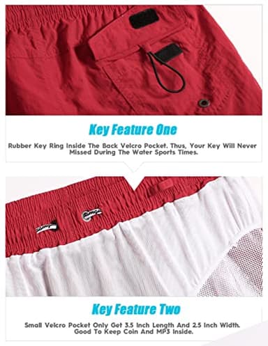 maamgic Mens Swim Trunks 5" with Mesh Lining Quick Dry Bathing Suits for Men Swim Shorts Swimwear Nylon Red X-Large - Image 3